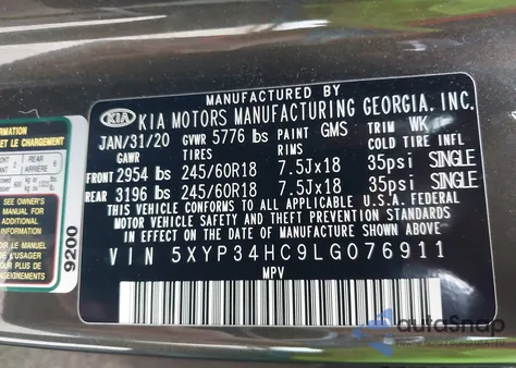 2020 Kia Telluride Ex z USA, uszkodzony, nr VIN 5XYP34HC9LG076911